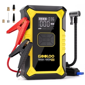 Gooloo A3 Démarreur de saut de voiture avec Air Compresseur, 3000A 150PSI Démarreur de saut portable (9.0L Diesel au gaz/6,5 L) avec gonfleur de pneus numérique, 12V Booster de batterie de voiture avec LED Banque de puissance légère