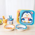 thumbnail image 4 of 5 Pcs Bamboo Fiber Cartoon Giraffe Children's Cutlery Set Environmental Friendly Kids Dinnerware Set Baby Feeding Plate Bowl Tumbler Kit, 4 of 8