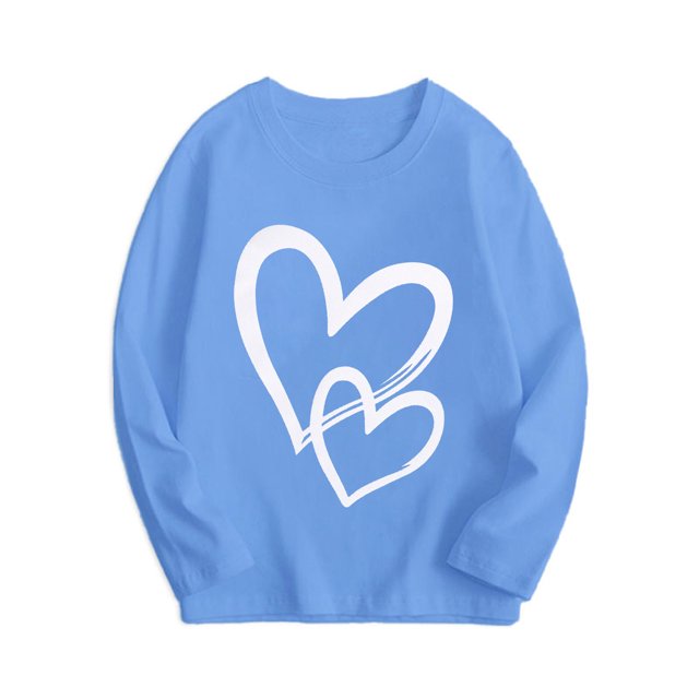 Plebaso Garçons Filles Manches Longues Hauts en Coton Imprimé Cœur Pull T-Shirts Enfants Blouses Décontractées Col Rond