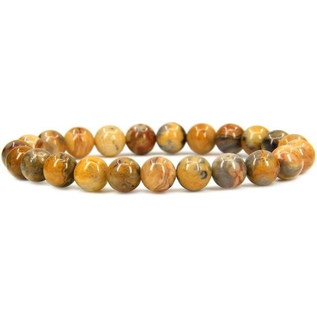 Bracelet Extensible Unisexe en Perles Rondes 8 mm en Dentelle Folle Naturelle en Agate Gemstone 7 Pouces