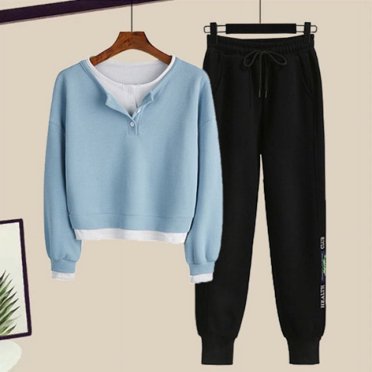 Aqestyerly Ensemble Deux Pièces pour Femmes avec Boutons et Poches, Haut à Manches Longues à Col en V et Pantalon pour Détente Quotidienne HWRETIE