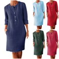 thumbnail image 1 of Meichang Robes Mini en Lin pour Femmes Décontractées à Manches Longues Demi-Boutonnage Col Ras du Cou Robe d'Automne Unie Légère Robes de Travail Grande Taille, 1 of 6