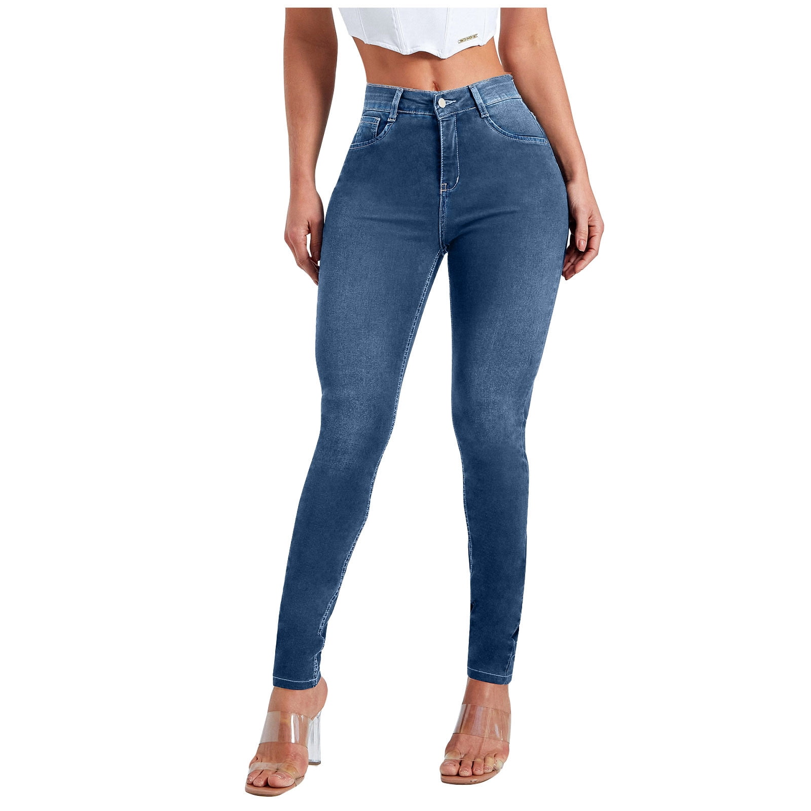 QIUOMBBP Women's Denim Skinny Jeans High Waisted Vintage Stretch