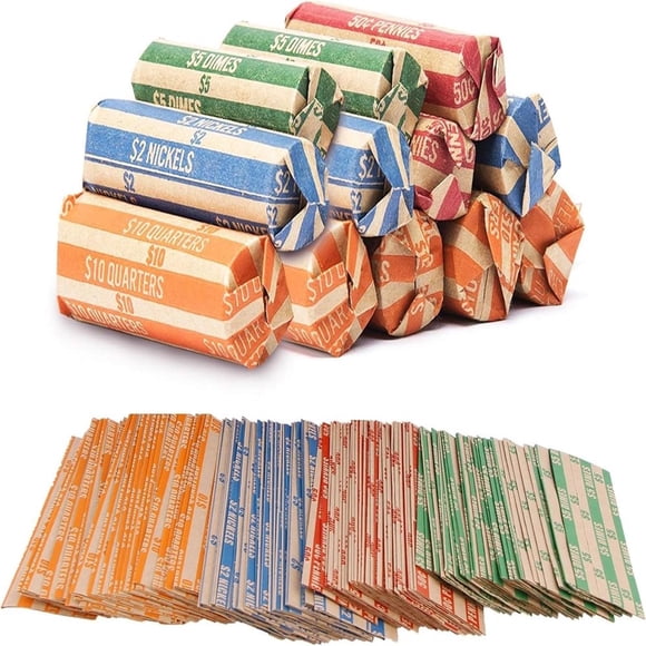 QJUHUNG Emballages de Pièces de Qualité Supérieure pour Tous les Rouleaux d'Emballage de Pièces 150 Pcs Emballés Assortis Plats Rayés Emballages de Pièces Rouleaux d'Emballage de Pièces pour Quarts Dimes Nickels Pennies