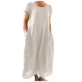 thumbnail image 1 of Kcodviy Robe d'Été Confortable et Ample à Col Montant pour Femmes, Couleur Unie, Manches Courtes, Robes d'Été pour Femmes, Plage avec Manches, Longue Robe, 1 of 6