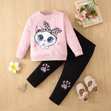RXIRUCGD Mode pour Enfants Vêtements pour Enfants Printemps Vêtements de Maison Nœud Papillon Tête Ensemble Filles Européennes et Américaines ( Rose, Taille : 3 Ans )