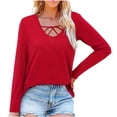 thumbnail image 1 of Mode Femme Couleur Unie Col Rond Manches Longues T-Shirt Décontracté Blouse, 1 of 1