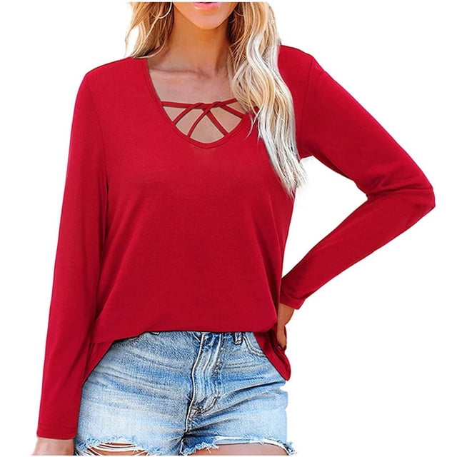 Mode Femme Couleur Unie Col Rond Manches Longues T-Shirt Décontracté Blouse