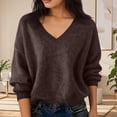 thumbnail image 2 of BLVB Chandails Chauds pour Femmes Col en V Classique Doux Chandail Confortable Ample Décontracté Manches Longues Automne Hiver, 2 of 5