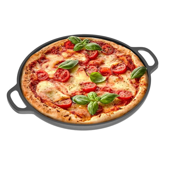 Chef Pomodoro Cast Iron Pizza Pan, Inch Pre-Seasoned Skillet, with Handles, Baking Pan, Round Griddle for Dosa Tawa Roti, Comal f