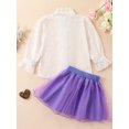 thumbnail image 3 of Faithtur Kid Girl Spring 2Pcs Outfit Swiss Dot Mesh Long Sleeve Button Shirt Tulle A-Line Skirt Set, 3 of 8