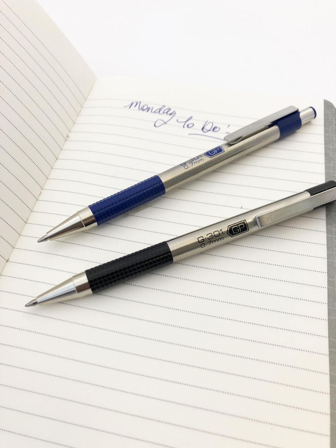 Zebra G-301 Retractable Stainless Steel Gel Pen - Blue ink, Point size: 0.7mm