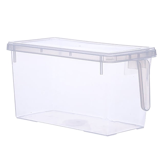 Zanvin Storage and Organization Refrigerator Organizer, a clear plastic container with a lid and handle, designed for keeping food fresh in refrigerators. The container has a 5L capacity and is stackable for efficient storage. Suitable for storing fruits, vegetables, meat, fish, and liquids without spillage. Ideal for use in refrigerators, freezers, pantries, and kitchen cabinets.