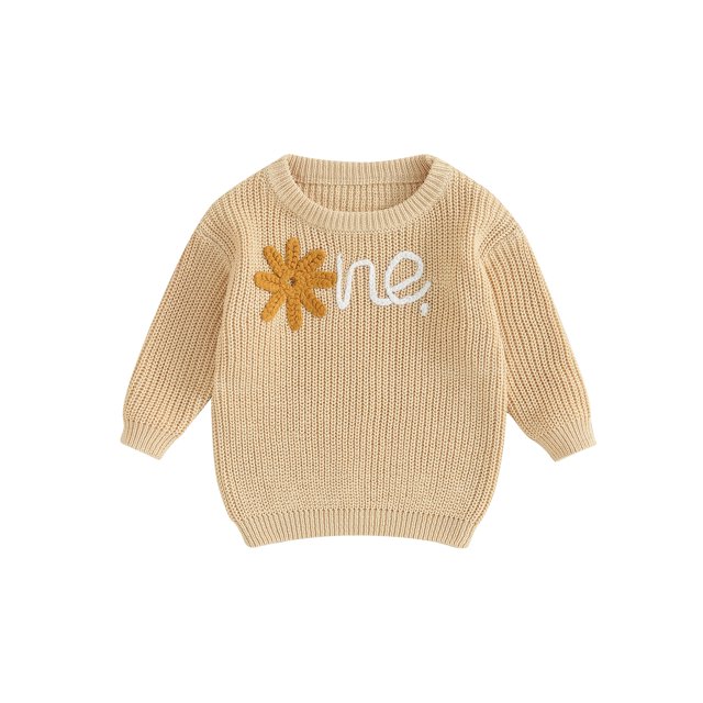 Faithtur Chandail d'Automne pour Bébé Fille, Motif Lettre Fleurie Manches Longues Col Rond Pull Tricoté