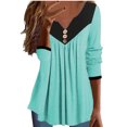 thumbnail image 1 of FAIWAD Womens Tunic Tops Long Sleeve Color Block V Neck Button Down Pleated Flowy Pullover Tops, 1 of 6