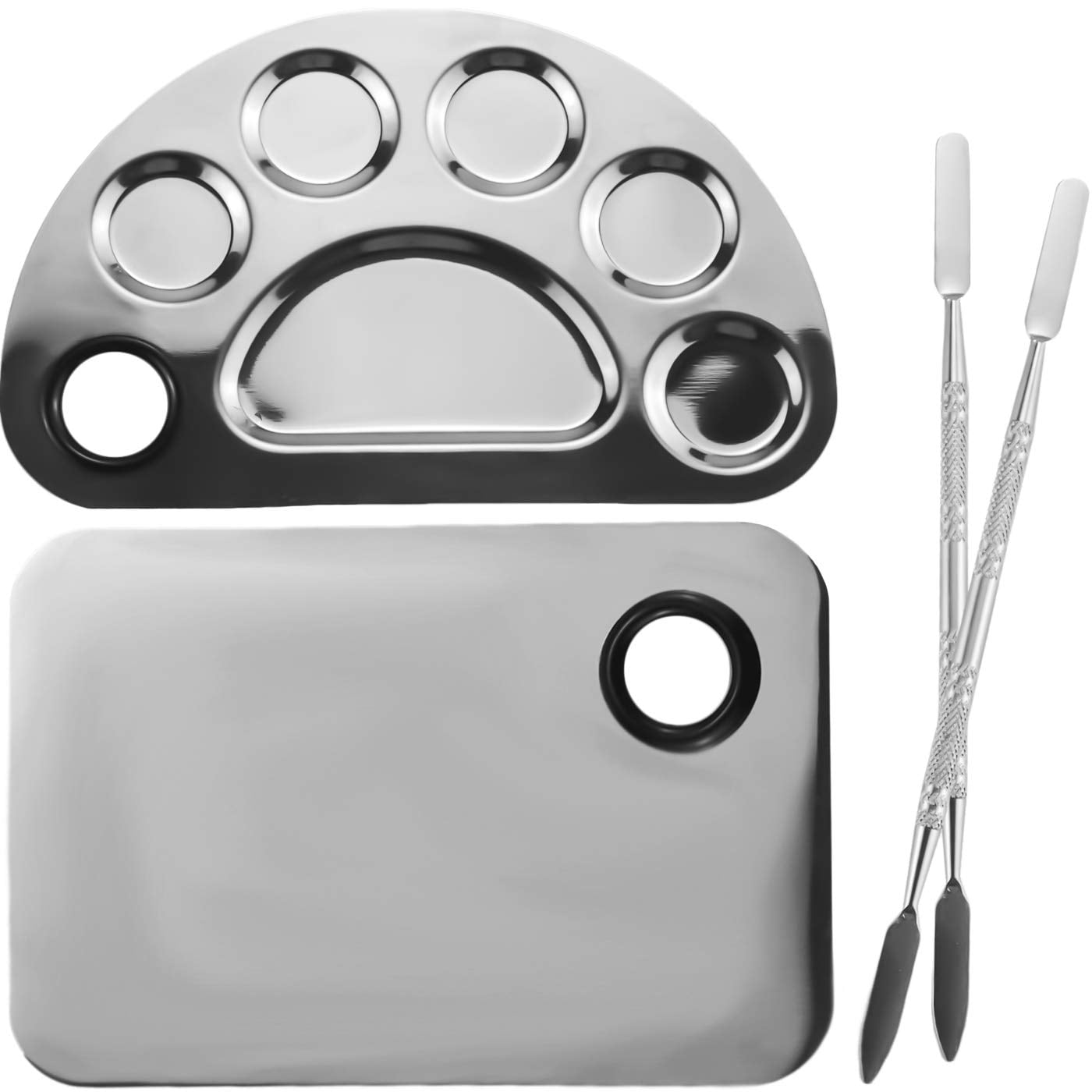 Lot de 2 Palette et Spatule pour Mélanger le Maquillage, Plateau de Mélange pour Fond de Teint Support de Fond de Teint Assiette Palette de Mélange