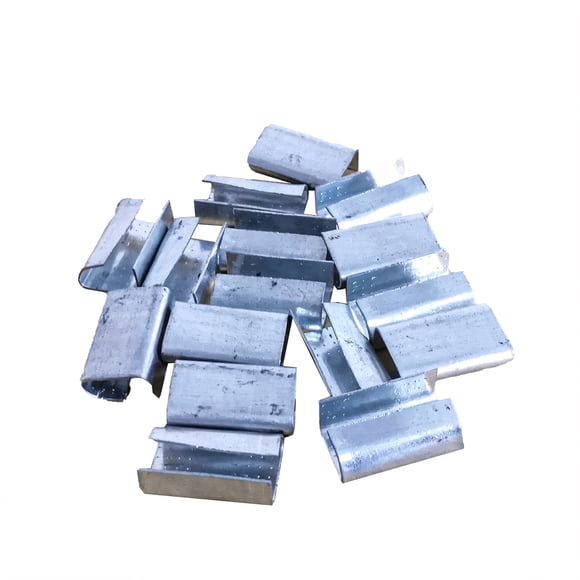 FixtureDisplays® Open (Snap-On) Seals for 1/2" Strap Width Steel Poly Strapping (Pack of 100) – Superior Holding Power – Sturdy Metal Clips for Securing Heavy Packaging and Pallet Banding 14435