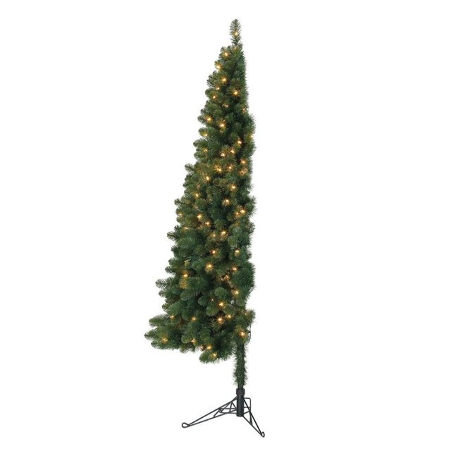 Home Heritage Half Pine 5' Pre-Lit Artificial Christmas Tree, 100 White LED