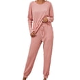 thumbnail image 1 of Mrat Knit Two Piece Outfits for Women Long Sleeve Ribbed Tops Drawstring Pants with Pockets Sweatsuit Set S-2 Pink-a S, 1 of 9