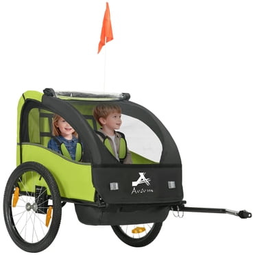Aosom 2 Seat Bike Trailer for Kids, Bicycle Trailer with Storage Bag, Green