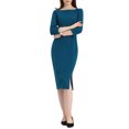 thumbnail image 2 of INSPIRE CHIC Robe Fourreau pour Femme Col Bateau Manches 3/4 Ourlet Fendu Robe Midi de Bureau TP Bleu Lac, 2 of 6