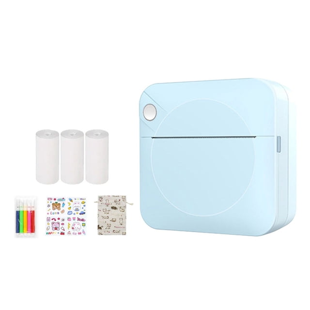Meiiso Portable Printer Blue 3 Rolls of Printing Paper Mini Printer, Portabel Print Pod,Portable Photo Pocket Student Wrong Question Printing