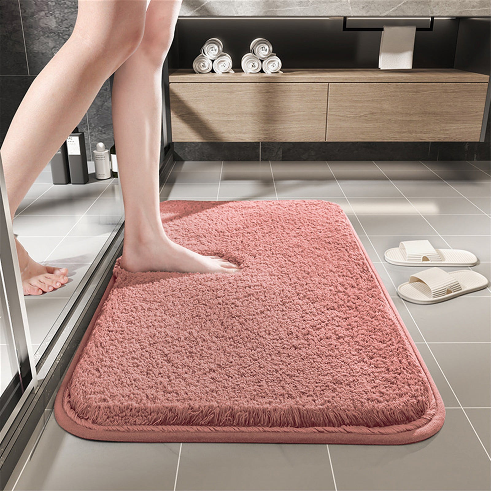 Bathroom Rugs Bath Mat Absorbent Microfiber Bath Rugs Non Slip Plush Shaggy Shower Mat For Bathroom Floor Tub Machine Washable Kitchen Mat Doormat White(24x16 Inch)