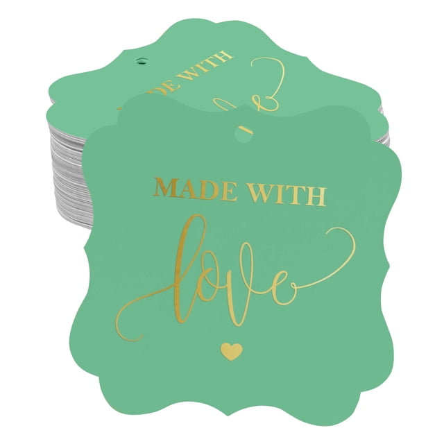Inkdotpot Pack Of 50 Made With Love Wedding Paper Tags DIY Craft Bracket Shape Real Gold Foil Hang Tags
