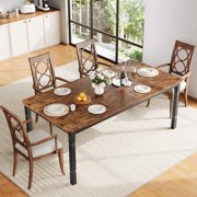 QinaQin Industrial Dining Table, Long Kitchen Table with Chamfer Corners and Heavy Duty Metal Legs