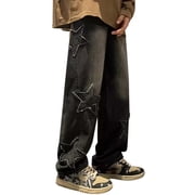 Ketyyh-chn99 Stretch Jeans for Men Flare Jeans Men's Casual Pants Linen Loose Pant Lightweight Athletic Trouser Black,S