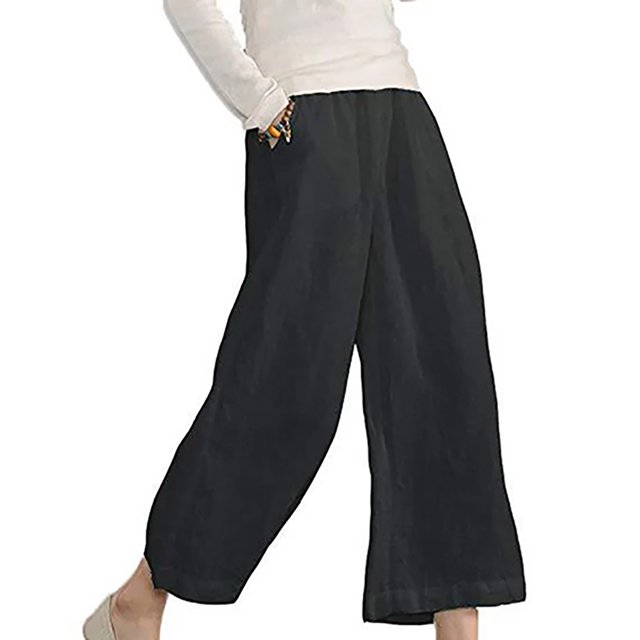 RKSTN Womens Pants Multiple Solid Color Cotton Linen Loose Casual Wide Leg Capris Loose Comfortable Pants