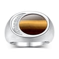 thumbnail image 1 of RYLOS Men's Designer Ring in Sterling Silver 925: Features Diamonds around Tiger Eye  - Available  Size 13, 1 of 6
