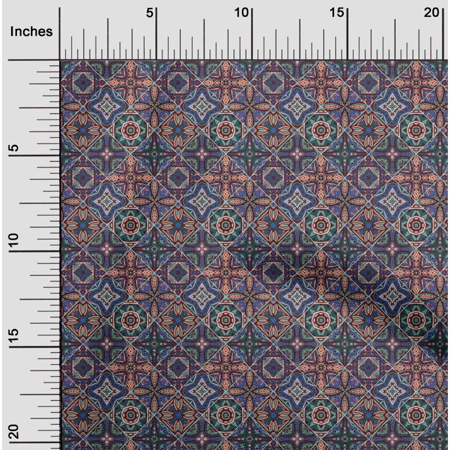 oneOone Silk Tabby Fabric Floral & Geometric Ethnic Print Fabric BTY 42 Inch Wide