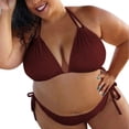 thumbnail image 3 of Jinhomg Plus Size Bikini Swimsuit for Women Basic Solid Color Halter String Triangle Bikini Tops with Tie Side Bottom 2 Piece Bathing Suit Holiday Saving Wine XXL, 3 of 6