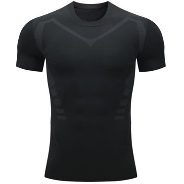 Hontri Men T Shirts Graphic Men Compression Shirts Men Short Sleeve Base Layer Athletic Undershirt Gear Workout T Shirt Black Xxl