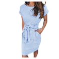 thumbnail image 2 of AMERTEER Robe Décontractée pour Femmes Robe d'Été Rayée à Manches Courtes avec Poches Vêtements pour Femmes G Noir, 2 of 8