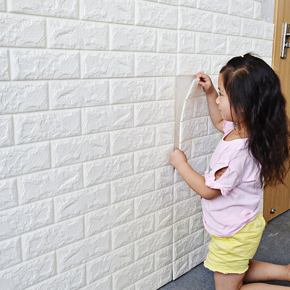 30" x 27" White Brick 3D Wall Panels Peel and Stick Wallpaper 3D Self-Adhesive Wall Panels Faux Foam Bricks Wallpaper for TV Walls/Sofa Background Wall Decor, 1 Pack