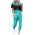 thumbnail image 1 of Ensembles Courts pour Femmes, Tenue 2 Pcs, Ensemble de Sport Décontracté en Polyester, Manches Courtes avec Pantalon Long, 1 of 6