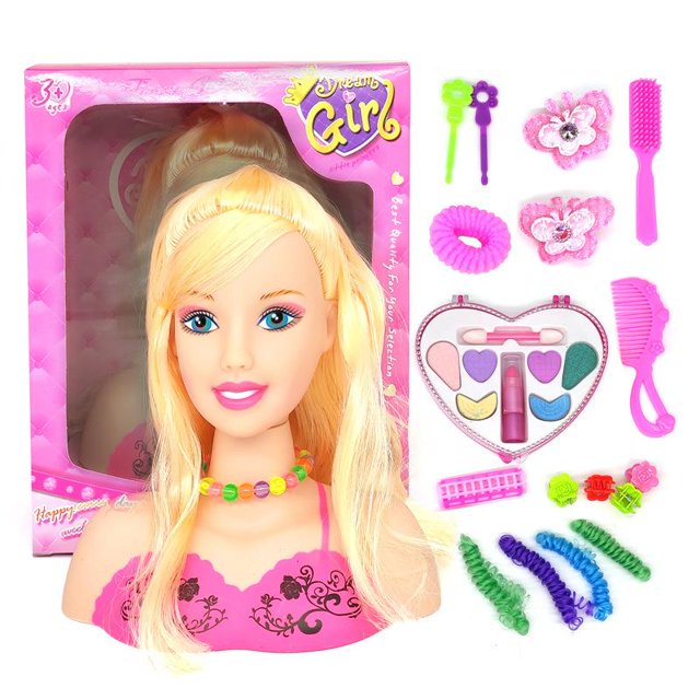 Makeup Pretend Playset Hairdressing Styling Head Doll Makeup Toy Makeup Pretend Playset For Children 17Pcs Hairdressing Styling Head Doll Makeup Toy Educational Toy Gift For Kids