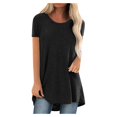 thumbnail image 3 of Mode Femme Grande Taille Col Rond Manches Courtes T-Shirt Long Blouse, Été Grande Taille Tops Amples pour Femmes en Solde, 3 of 5