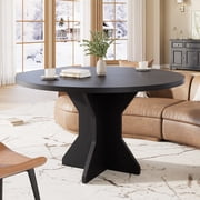Round Dining Table for 4-6 People, 47"Kitchen Dinner Table with Wooden Base, Black Circle Kitchen Tables for Dining Room, Kitchen, Living Room