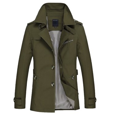 EGNMCR Men's Windbreaker Winter Casual Solid Slim Notched Lapel Collar Single Breasted Side Slit Pocket Coat Cotton Office Overcoat Jacket