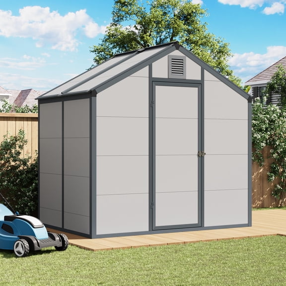 6x4 ft Resin Outdoor Storage Outdoor Storage, Lockable Double Doors, Weather-Resistant Plastic, Sloped Roof Drainage, Garden Tool & Equipment Storage for Backyard/Patio/Lawn, Gray