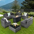 thumbnail image 4 of Patiojoy 9 PCS Rattan Dinning Set Wicker Sofa w/Propane Gas Fire Pit 60,000 Btu Heater, 4 of 10