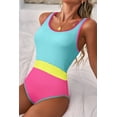 thumbnail image 3 of I AM A FASHION JUNKY Iceland Blue Textured Color Block Patchwork One Piece Swimsuit (IcelandBlue, XL, 97%Polyester+3%Elastane), 3 of 17