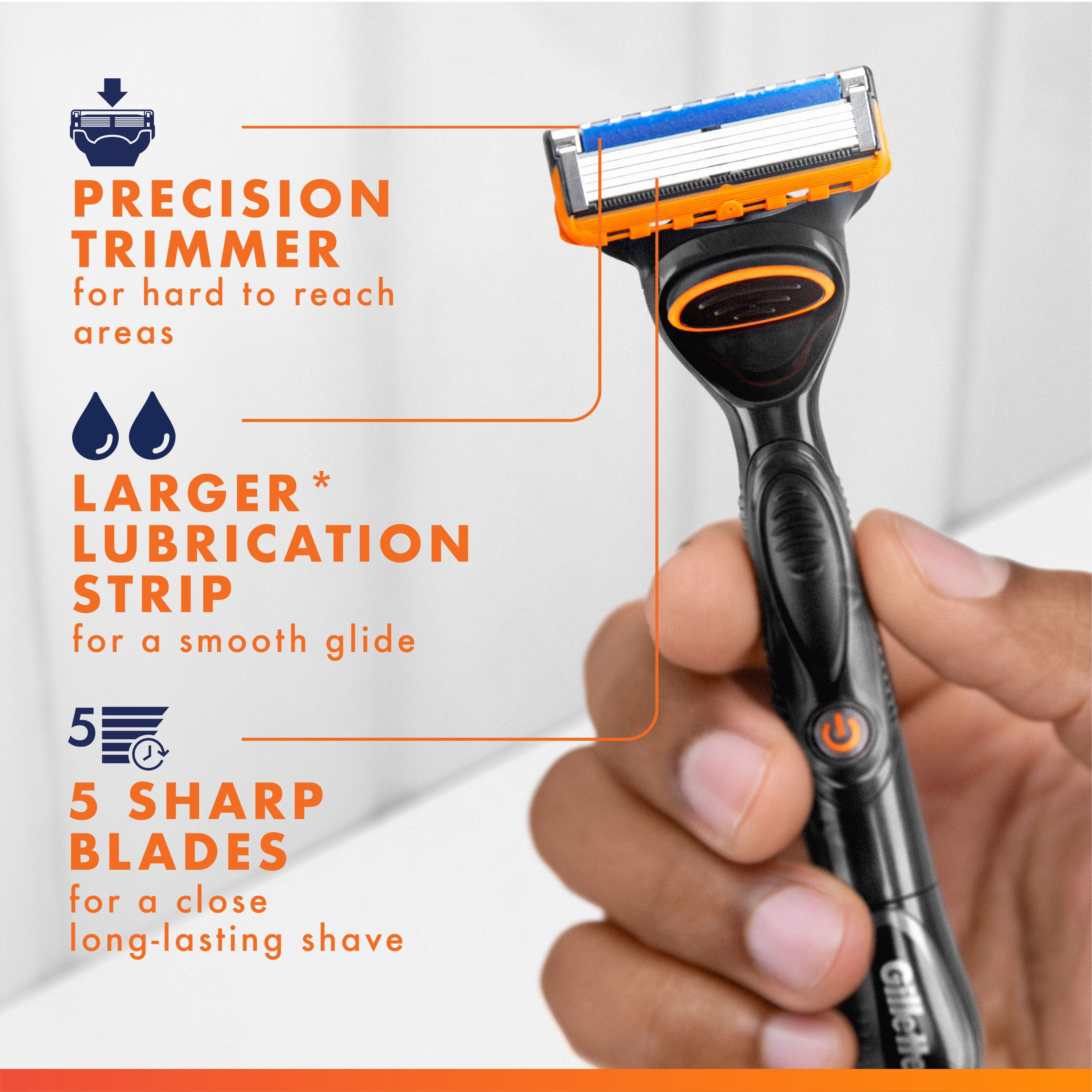 Gillette Fusion5 Power Recharges de Rasoir pour Hommes Cartouches de Rasoir, Bande Lubrifiante Plus Grand, Tondeuse de Précision, Lames de Rasoir à 5 Lames pour un Rasage de Près