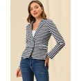 thumbnail image 2 of INSPIRE CHIC Blazer à Rayures pour Femmes à Revers Cranté, Fermeture à Boutons, 2 of 6