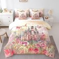 thumbnail image 1 of Ensemble de literie de château de rêve pour enfants YST 7 pièces - Ensemble de couette princesse pleine taille avec design floral et papillon volant à la rose chic, complet, 1 of 6
