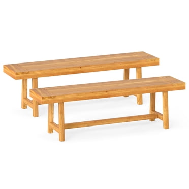 Gymax Banc Étroit Rustique de Style Ferme en Bois Massif de 63 Pouces, 2 Pcs, pour jusqu'à 3 Personnes