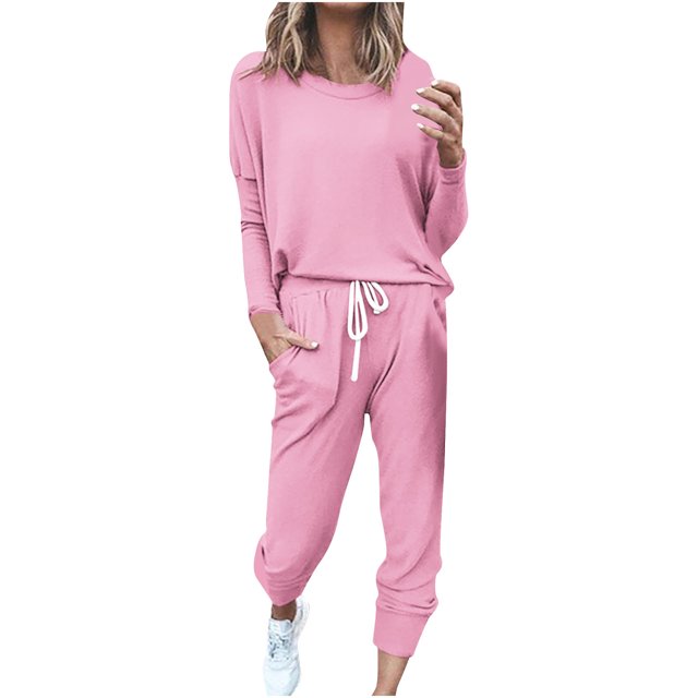 FAIWAD Ensemble 2 Pcs pour Femme Chandail à Manches Longues à Col Rond et Pantalon de Jogging Long Survêtement Décontracté